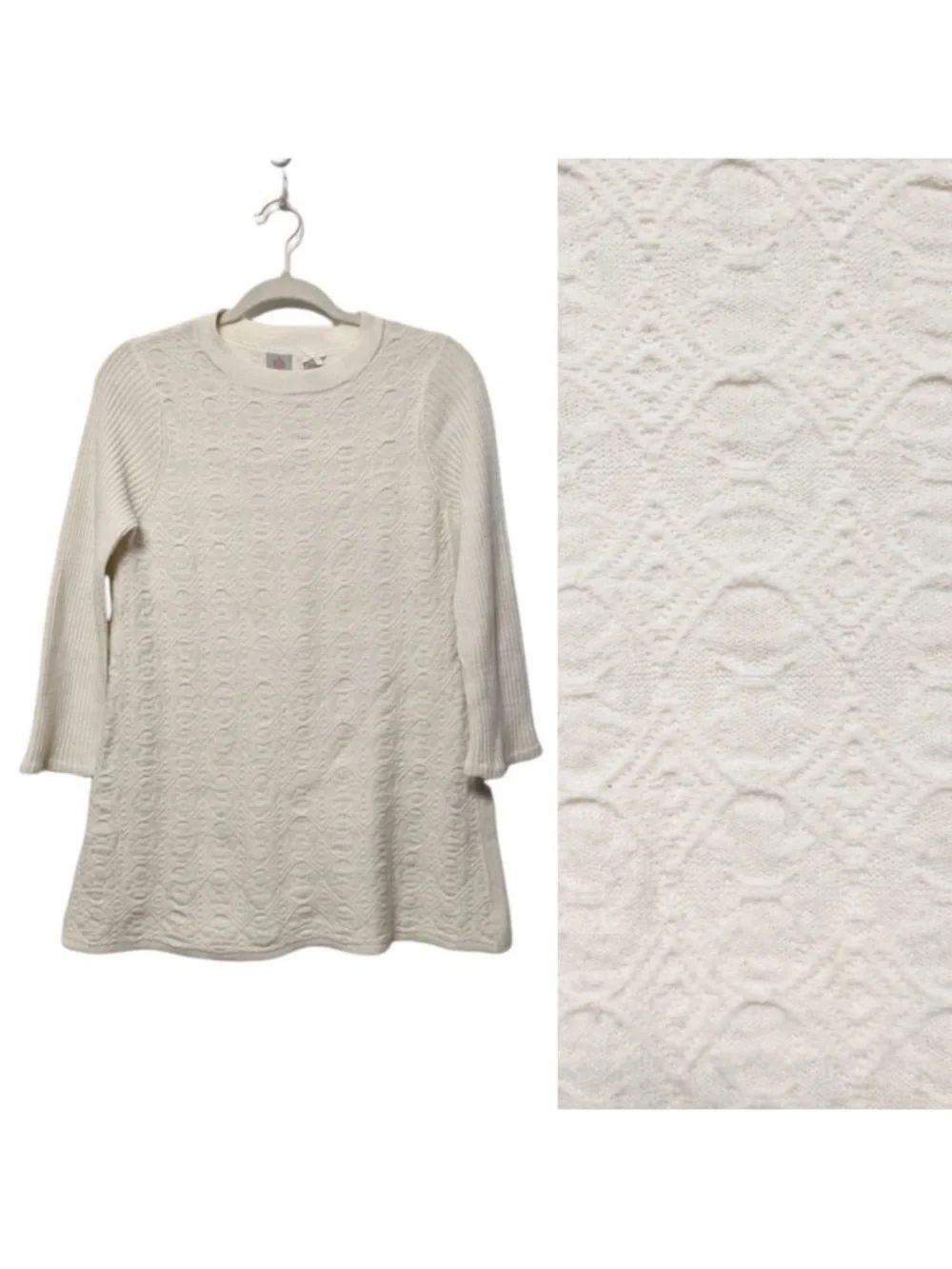 Anthropologie HWR MONOGRAM Cream Wool Sweater M